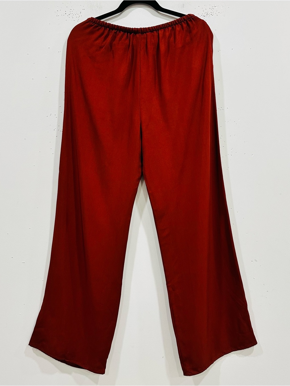 ZARA Wide Leg Fluid Pants Satin Brown Chocolate Elastic Waist Trouser Sz L NWOT - Picture 3 of 10